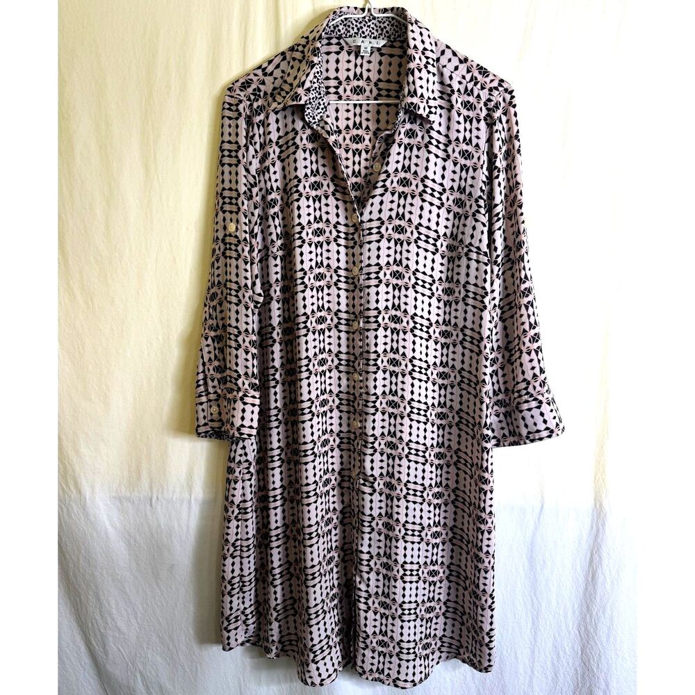 Cabi #784 Colony Club Shirt Dress Geometric Print 3/4 Sleeves Size M